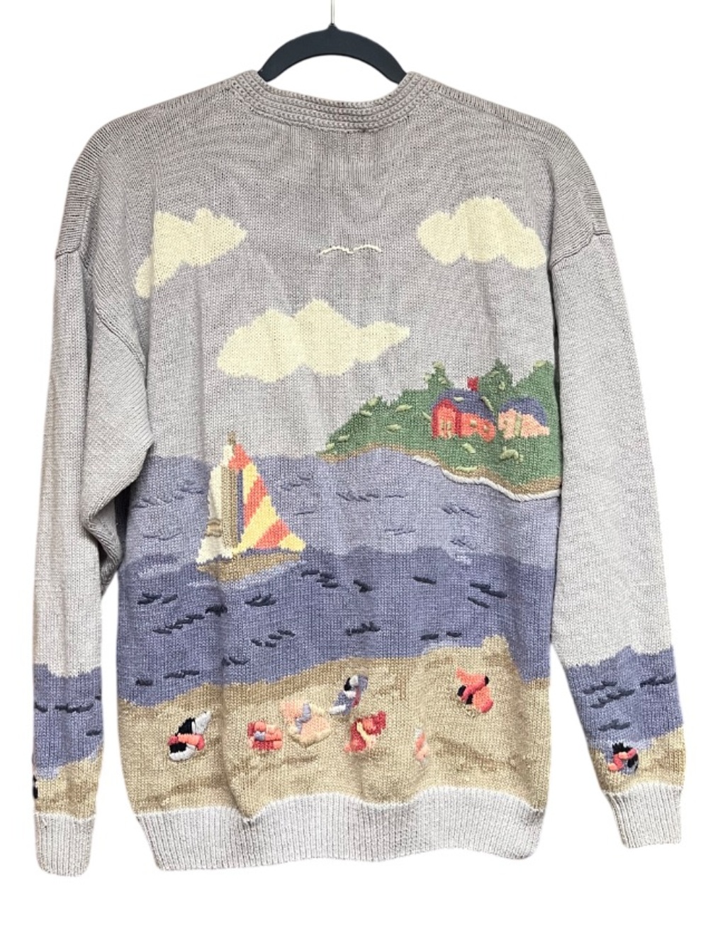 Vintage Northern Treasures Lighthouse Coastal Sailboat Cardigan Sweater XL - Picture 7 of 9